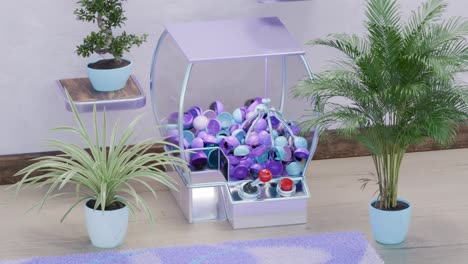 purple claw machine with plants