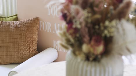 Slow-revealing-shot-of-a-beauty-board-sitting-in-a-salon-waiting-room