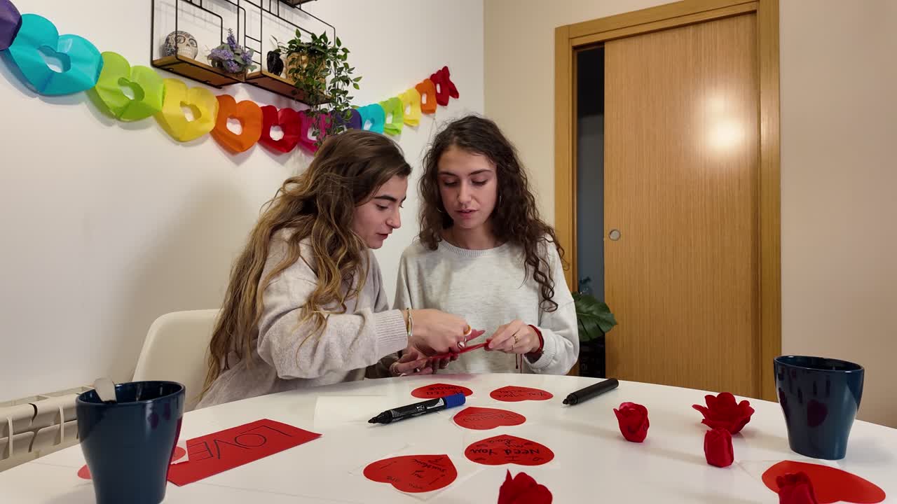 Two Friends Making Valentine's Day Crafts