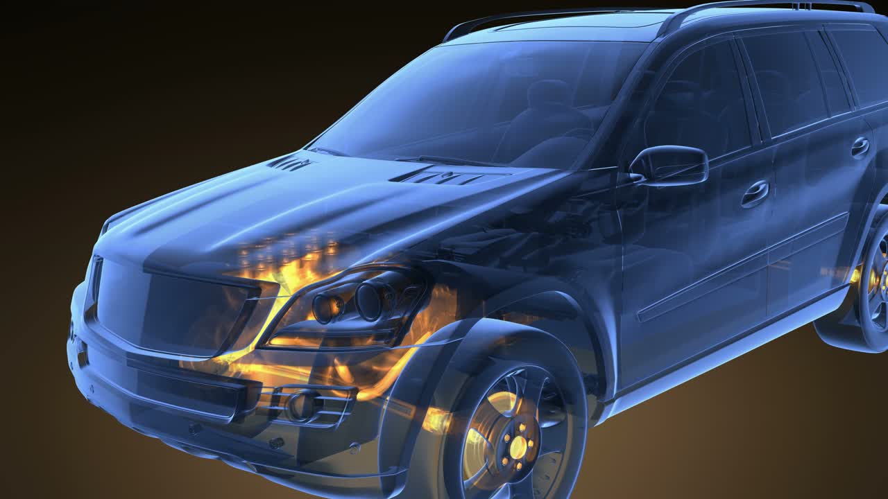 el coche transparente gira.