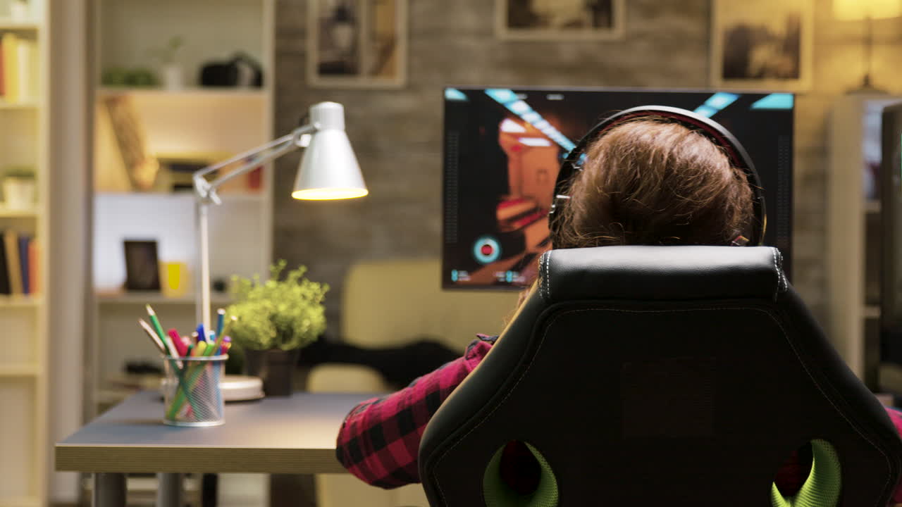 Gamer playing video games on PC