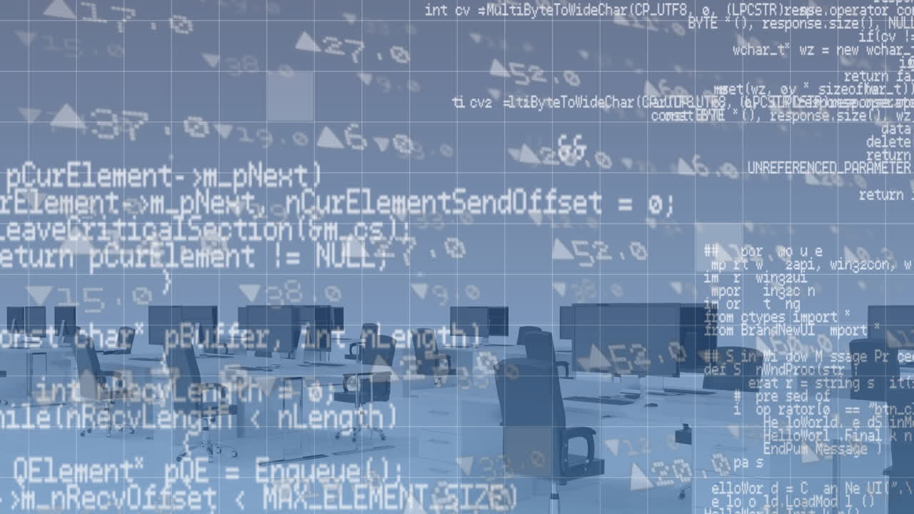 빈 사무실에 대한 증권 시장 데이터 처리의 애니메이션