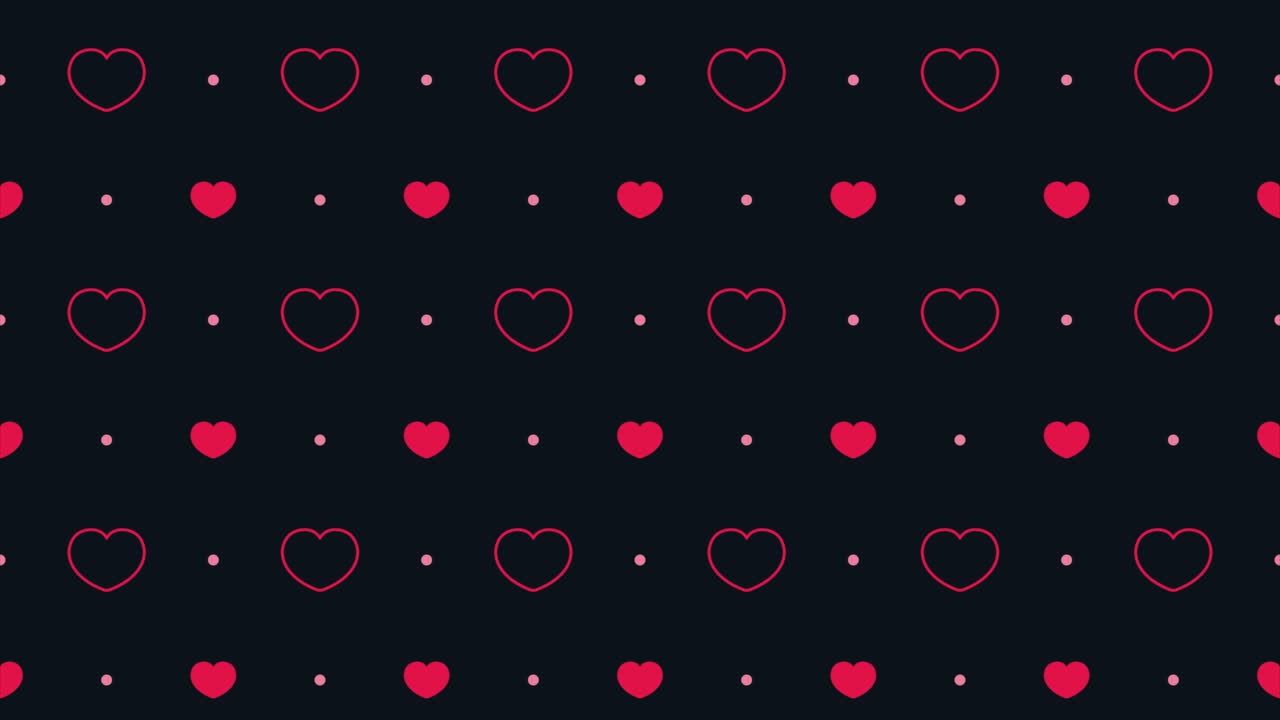Animated Pattern of Pink Hearts and Dots on Dark Background