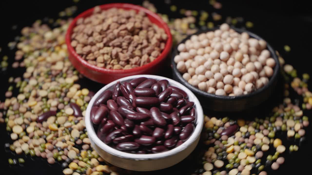 Chickpeas, lentils and peas are placed in a bowl