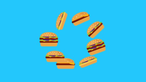 animación del grupo de hamburguesas, diseño plano, pantalla azul clave de croma