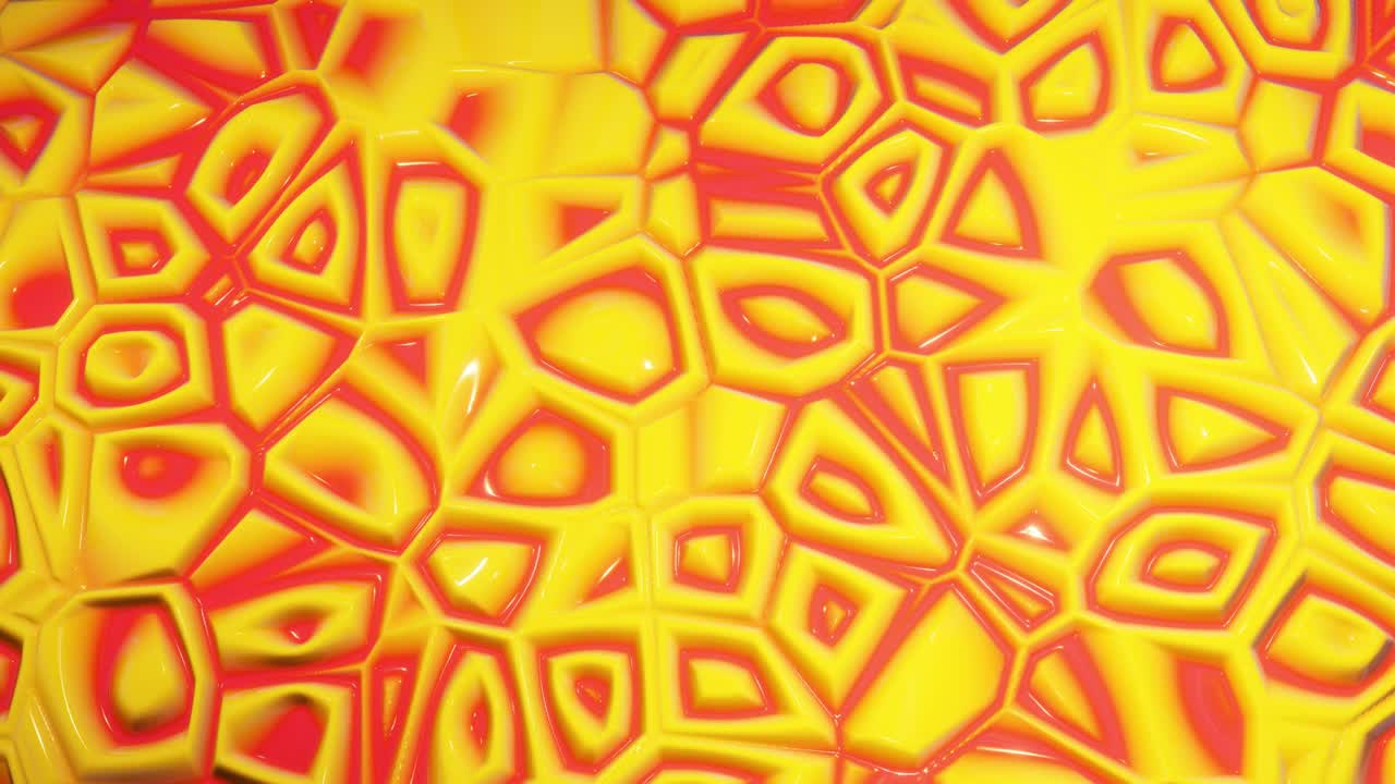 looped festive liquid BG in 4k. Abstract wavy pattern on bright glossy surface, liquid gradient yellow red, waves on paint fluid in smooth animation. Glitters on viscous 3d liquid. Creative backdro