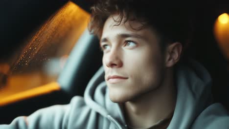 Young man driving at night
