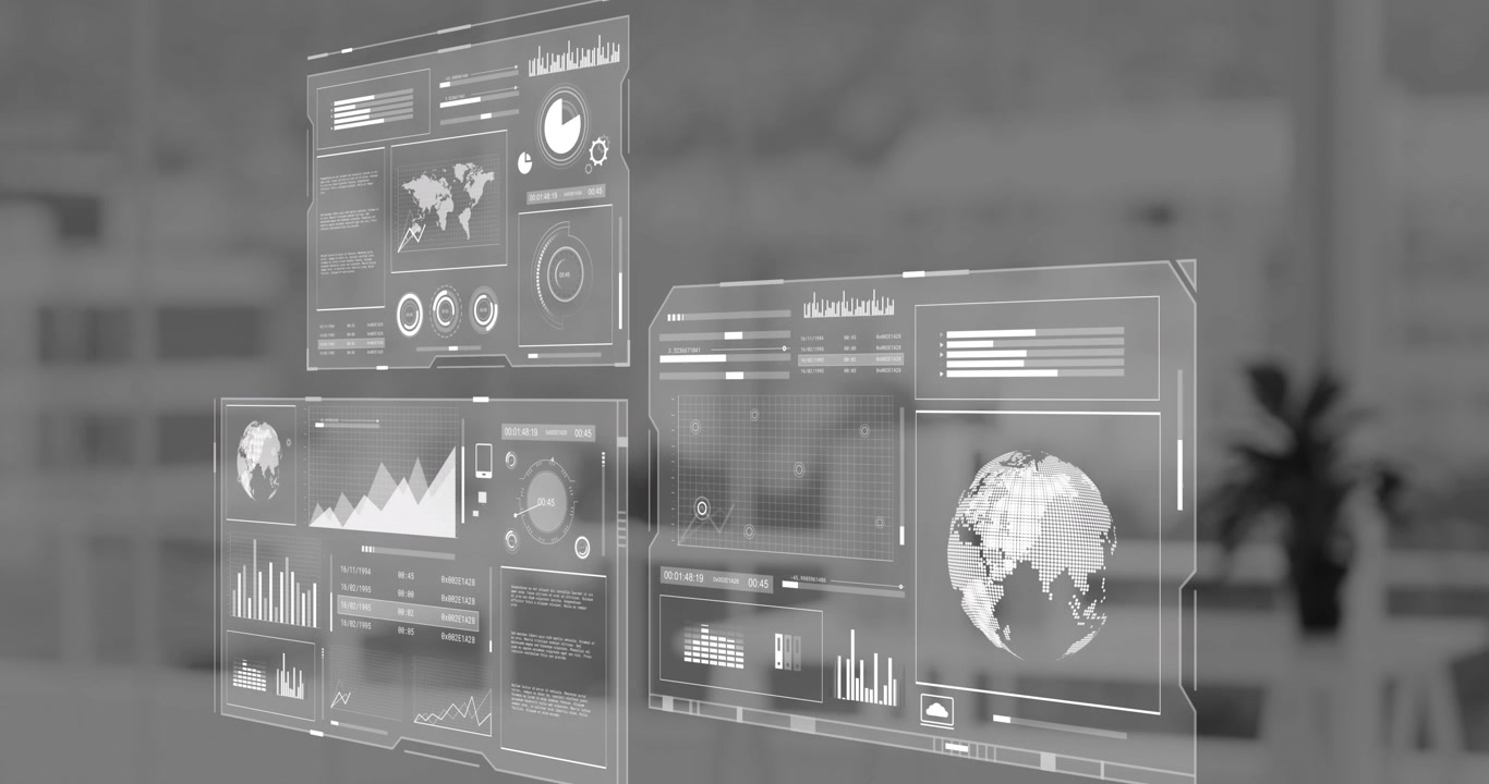 Animation of data processing and globe on screen