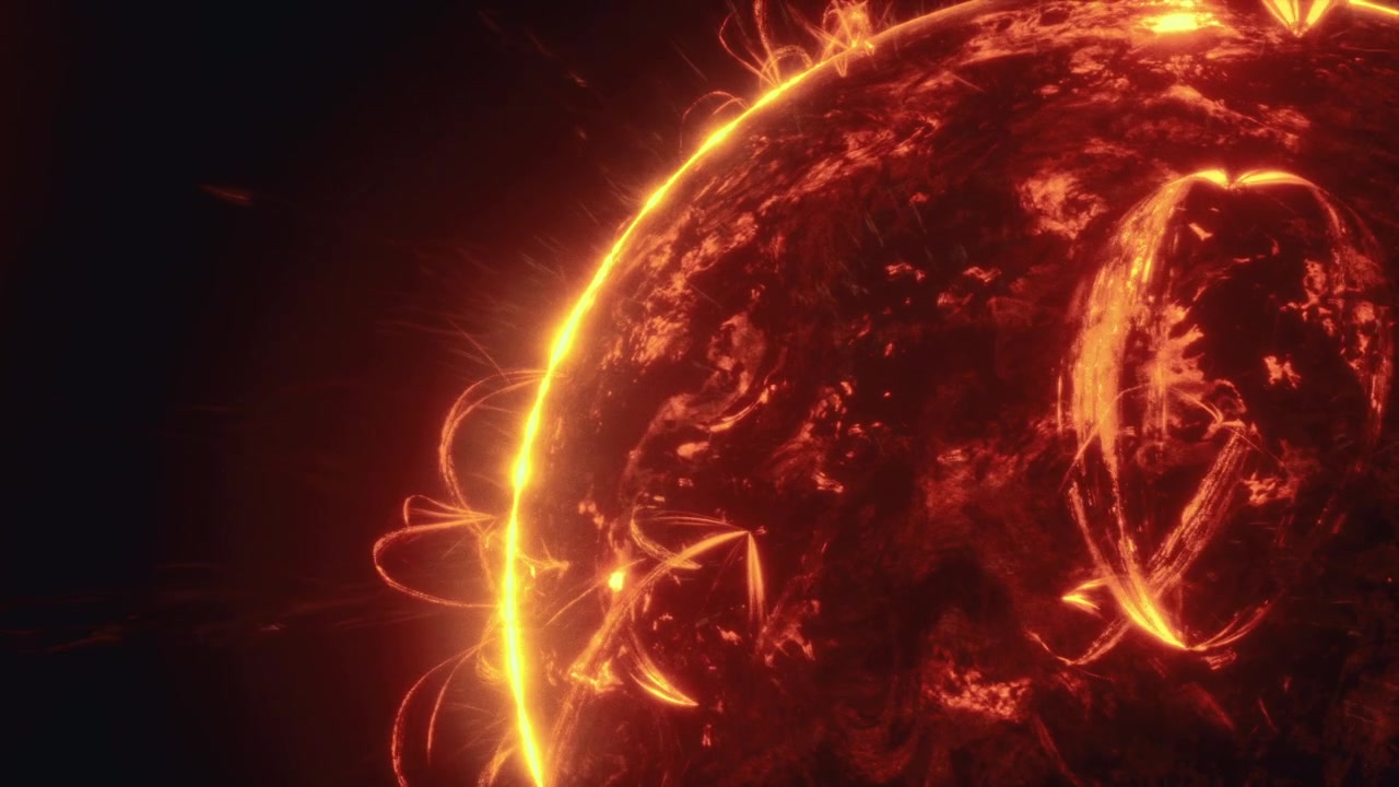 Feuriger Tanz von Sonneneruptionen, der die Oberfläche der Sonne im Morgengrauen beleuchtet