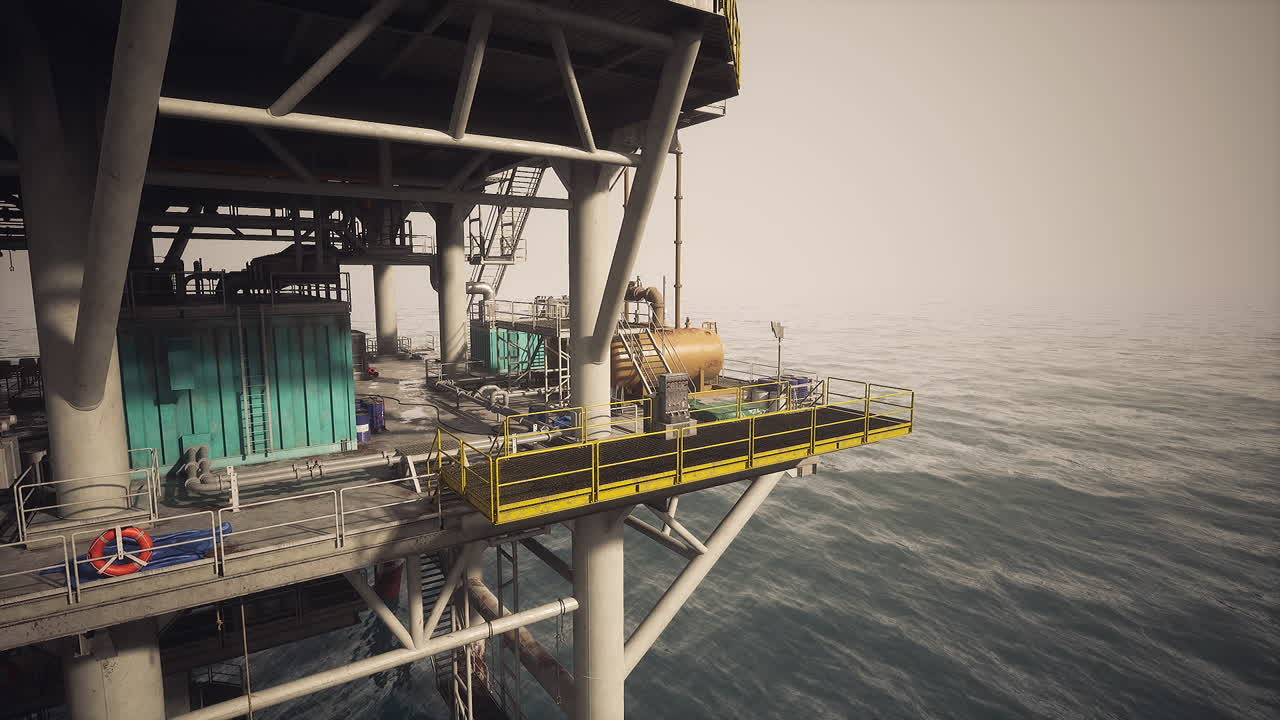 Olieplatform over havet, der fremhæver industriel aktivitet