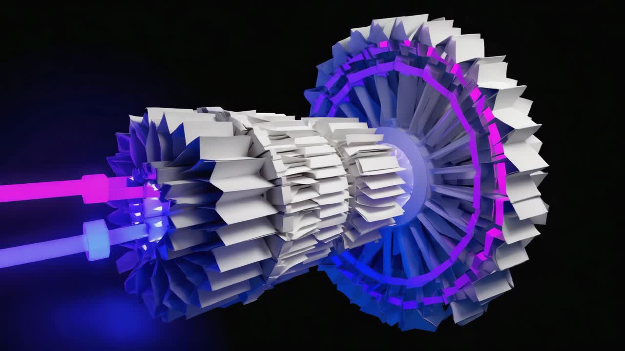 Abstract Turbine Engine with Neon Lights
