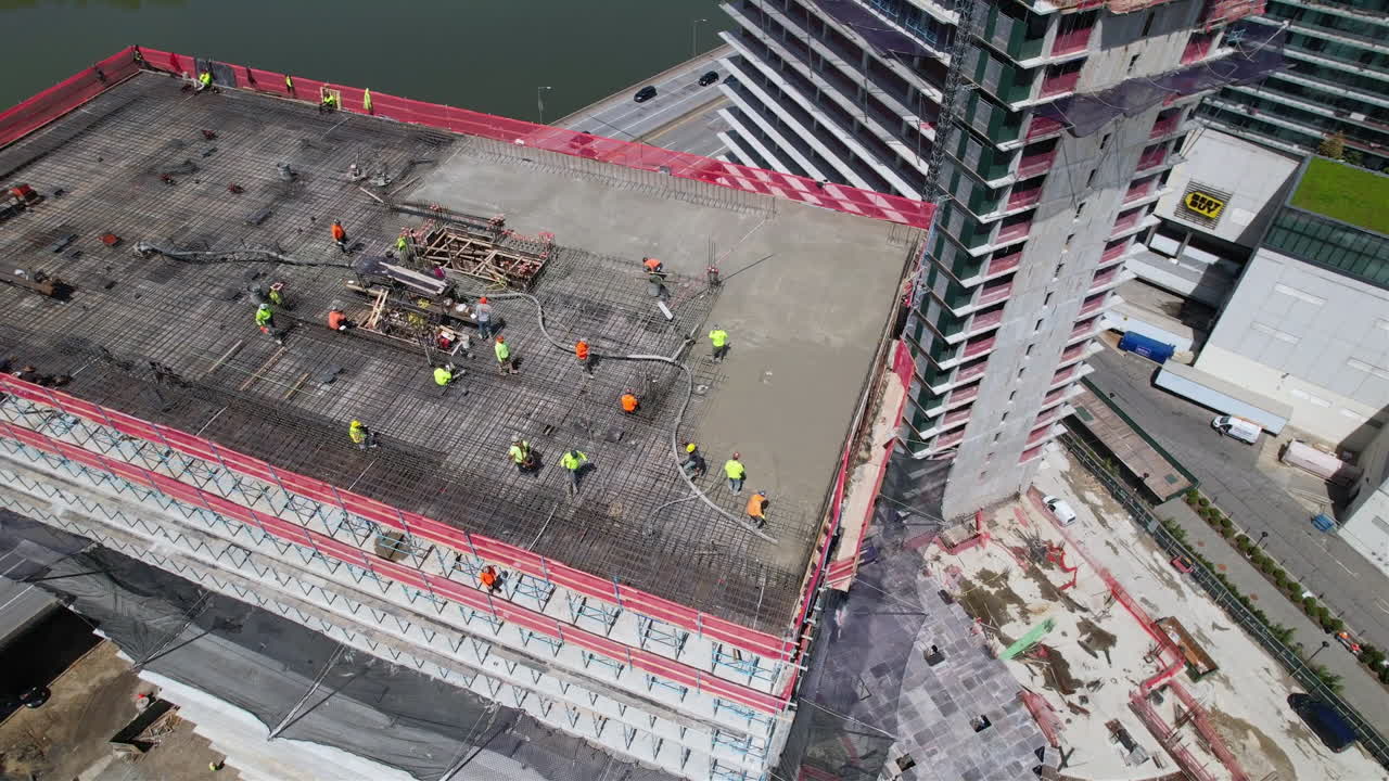 Drone view Of building and Construction workers