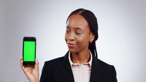 Greenscreen,-Telefon-Und-Handzeigen-Einer-Frau