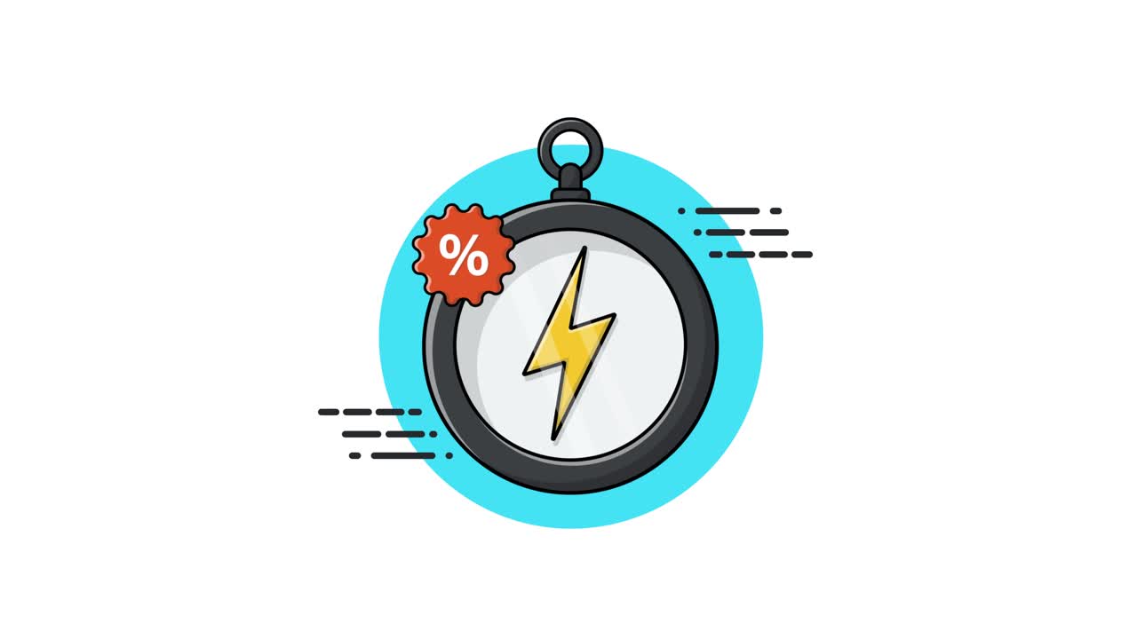 Animated Discount Offer with Lightning Bolt and Stopwatch