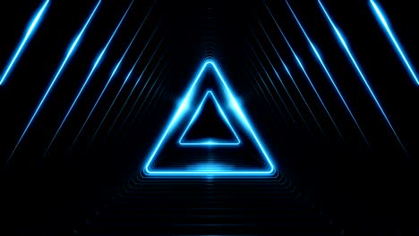 beautiful abstract triangle tunnel with blue light lines moving fast. set of several video elements. background futuristic tunnel with neon lights. looped 3d animation art concept.