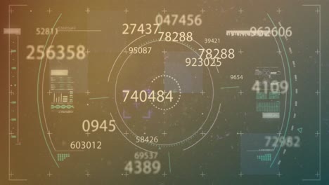 animation of glitch effect and scope scanning over multiple changing numbers against grey background