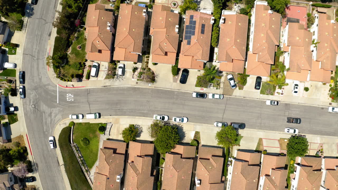 Aerial view of a residential suburban neighborhood