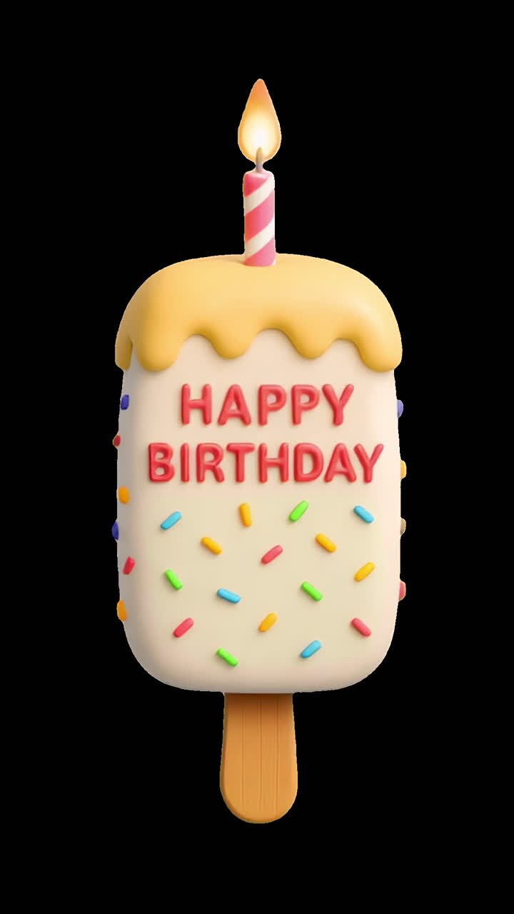 Colorful birthday cake popsicle animation isolated asset, transparent 4K video, alpha channel