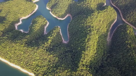 aerial thousand island lake pattern in man-made xinanjiang reservoir