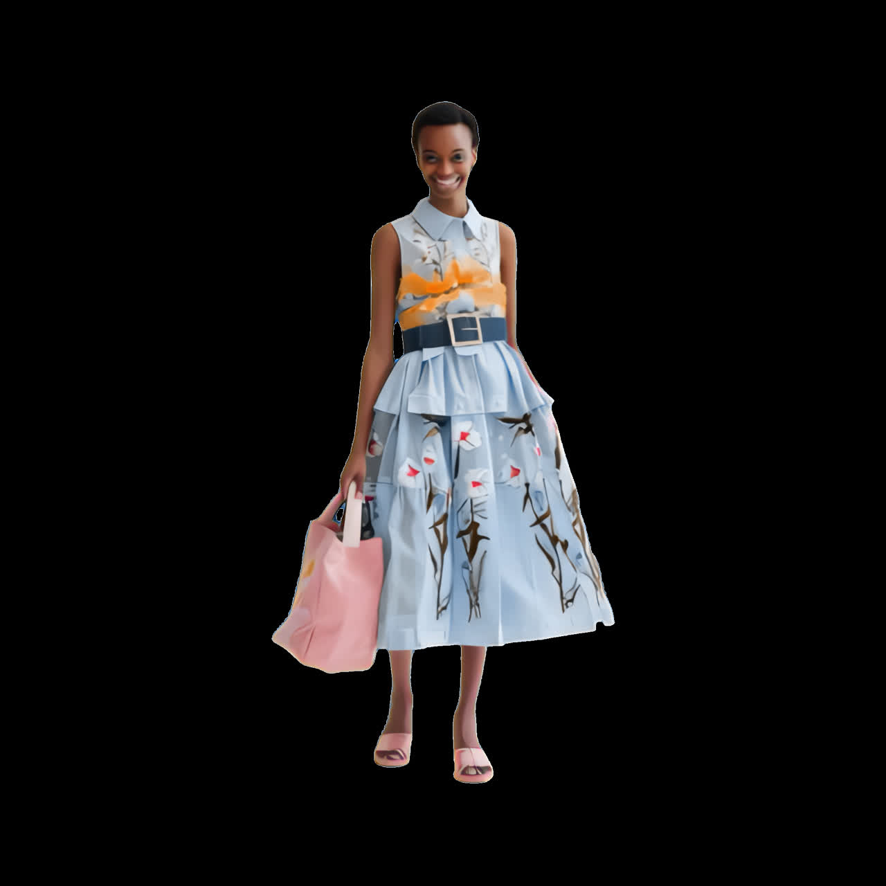 Elegant floral dress fashion animation isolated asset, transparent 4K video, alpha channel, ProRes