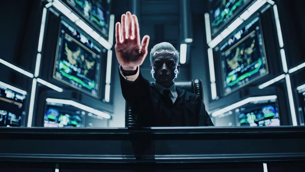 hombre en la sala de control con reconocimiento facial