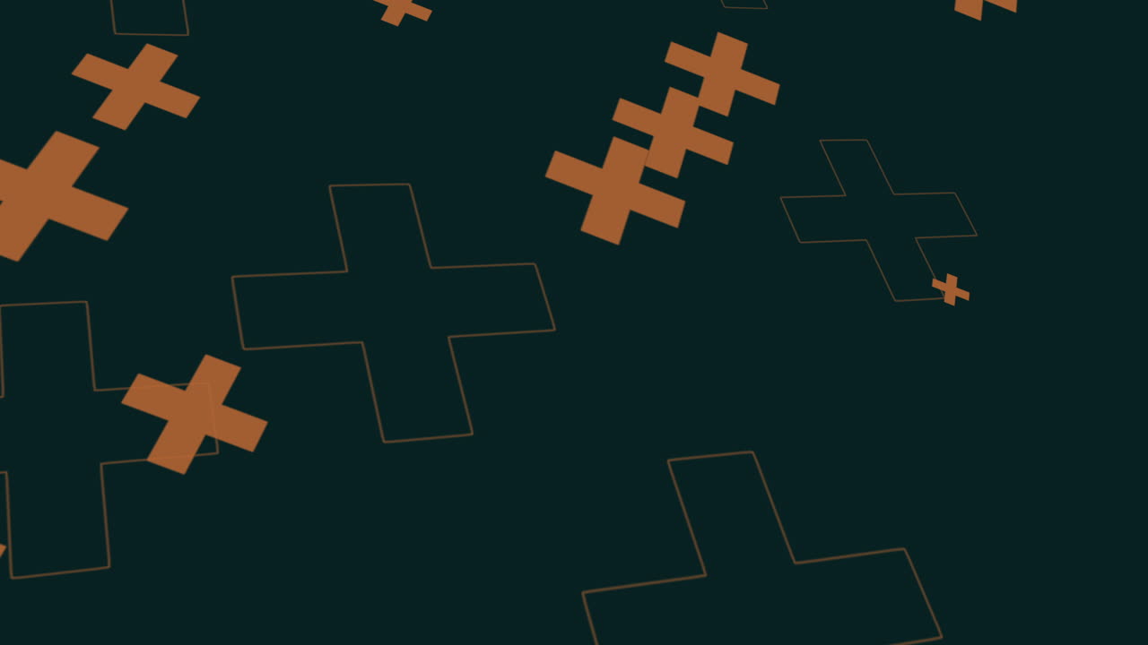 Bold orange crosses set on black background in diagonal pattern