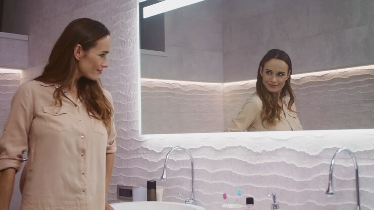 Donna che si motiva per una giornata di successo. Donna che si prepara con positività per la giornata.
