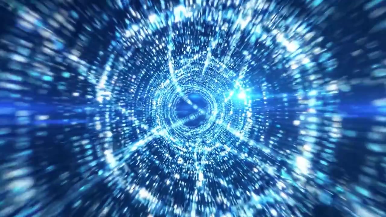 Dynamic Abstract Light Tunnel Visualizing Flow of Information and Energy in a Futuristic Digital Space with Vibrant Blue Hues and Motion Effects