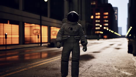 astronauta solitario en una ciudad desierta