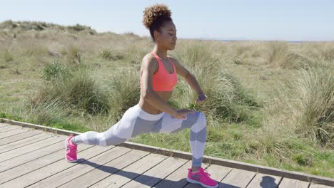 Sporty-athletic-woman-stretching-a-leg