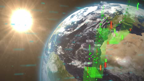 animation of financial data processing over globe