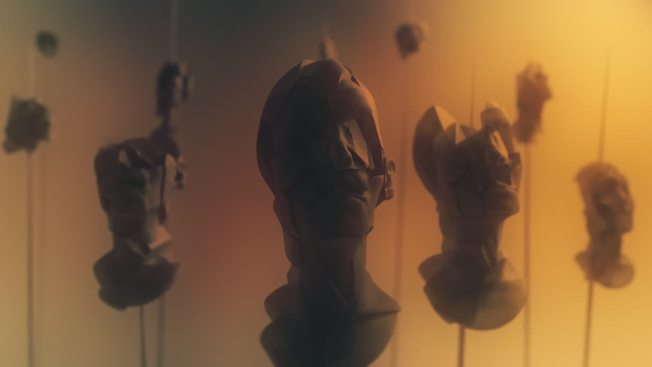 Crushed android heads on spikes on the yellow background