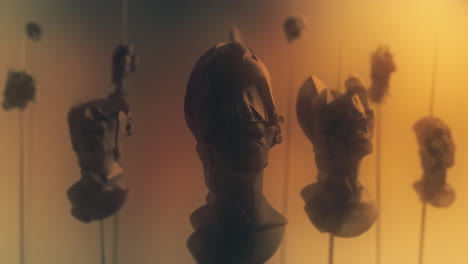 crushed android heads on spikes on the yellow background