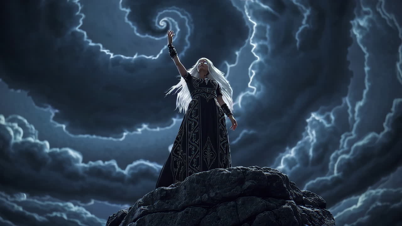 Powerful Woman in a Stormy Sky