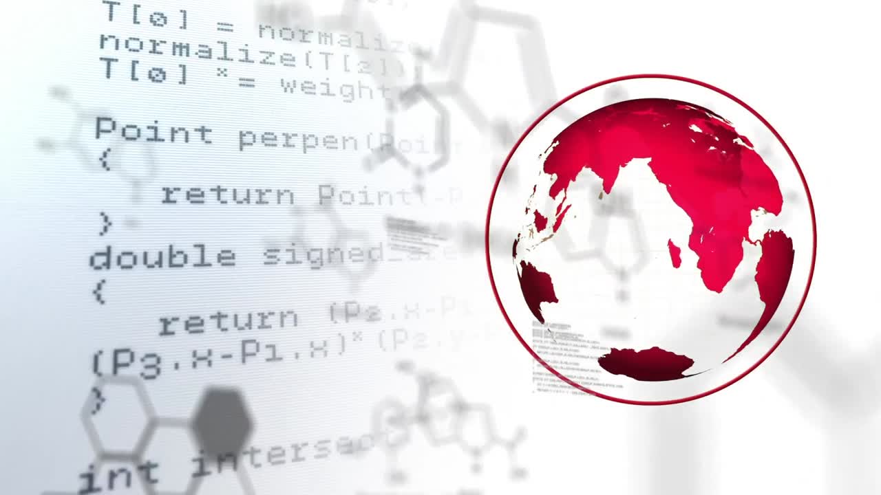 Animation of data processing with globe over shapes