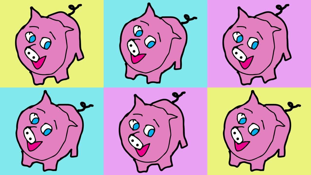 아이들이 돼지 테마로 팝 아트 무결한 배경을 그리고 있습니다.