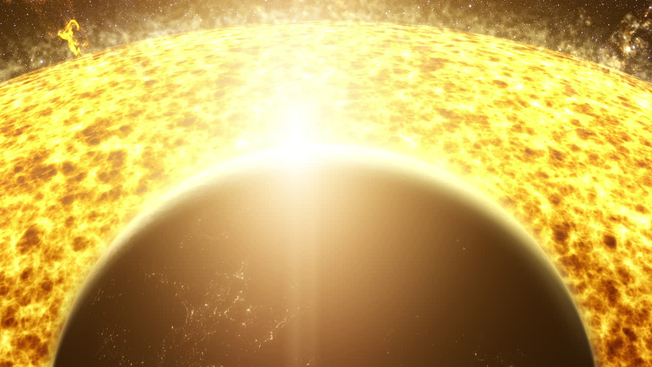 수직 형식 : 태양을 지나가는 지구의 매혹적인 모션 그래픽 영상으로 태양의 밝기를 부분적으로 가려버리는 일식이 발생합니다.