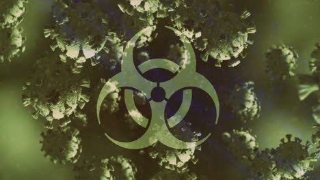 animación del símbolo nuclear sobre las células del virus