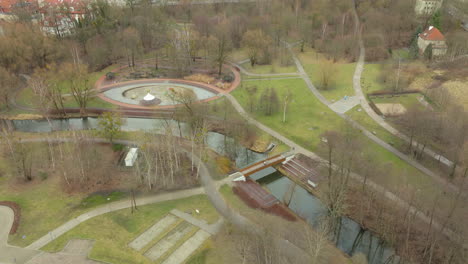 Aerial-View-Of-Central-Park-In-Olsztyn,-Poland