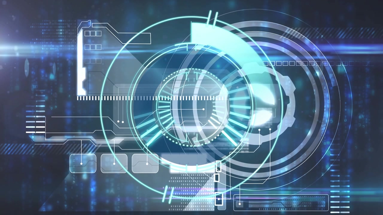 Animation of scope scanning over data processing on black background