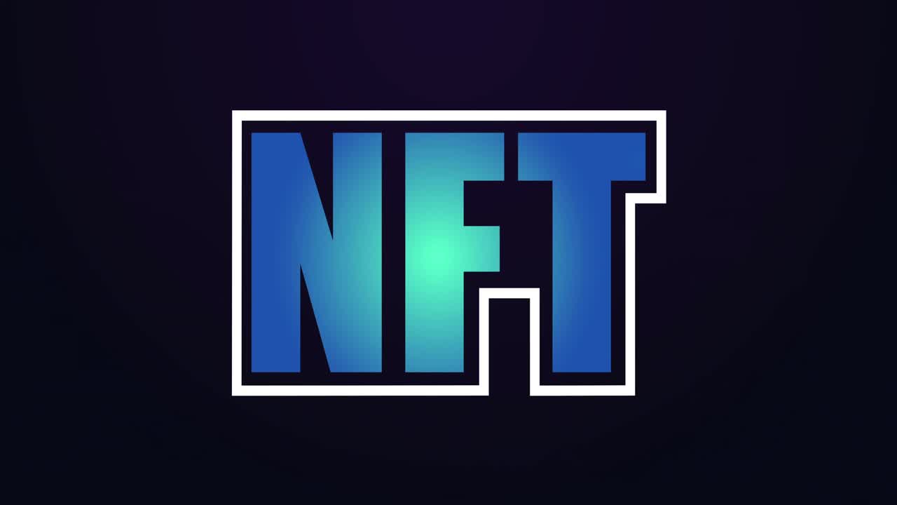 animación de un contorno azul y blanco brillante de texto nft sobre fondo negro