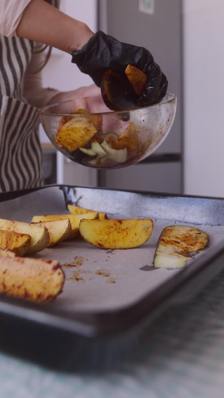 Preparing Roasted Potatoes and Eggplant
