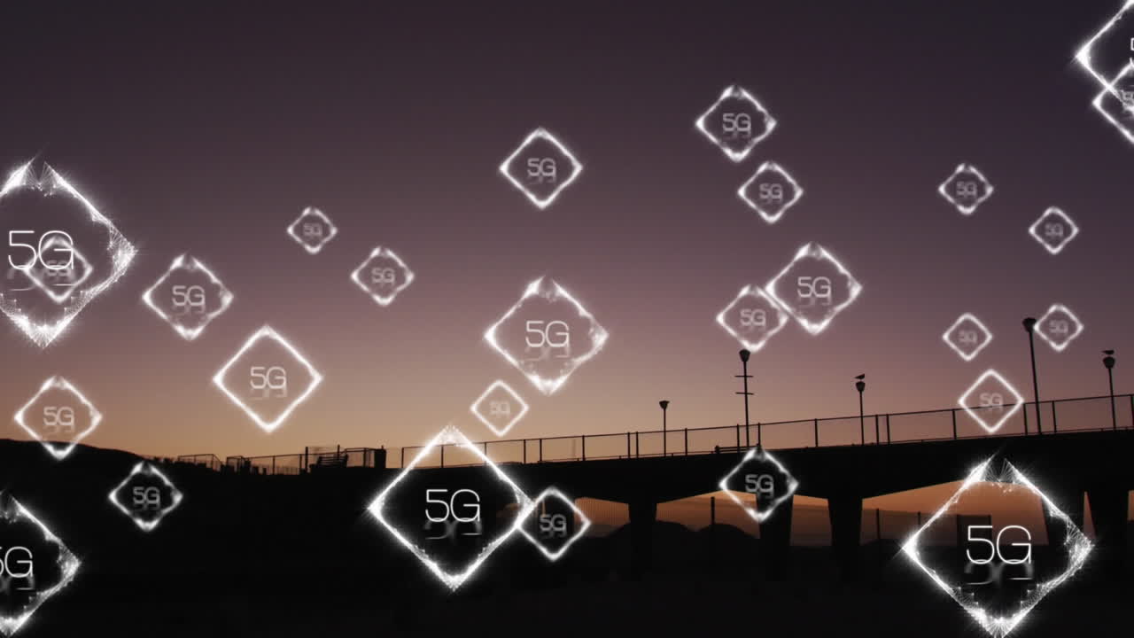 animación de la red de texto 5g sobre el paisaje urbano