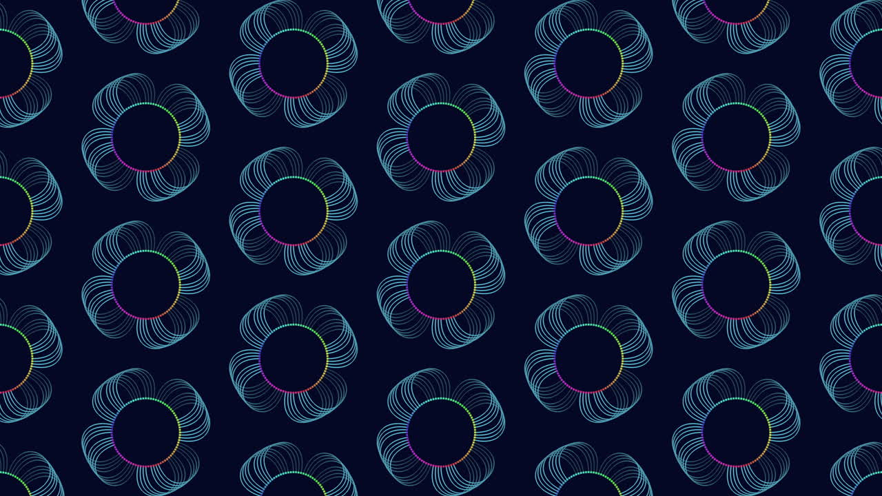 Vibrant blue and purple flower pattern on a black background
