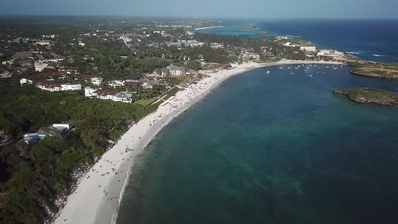 Beautiful aerial scenic view of Watamu Beach, Kenya. Summer holiday scene on African coast