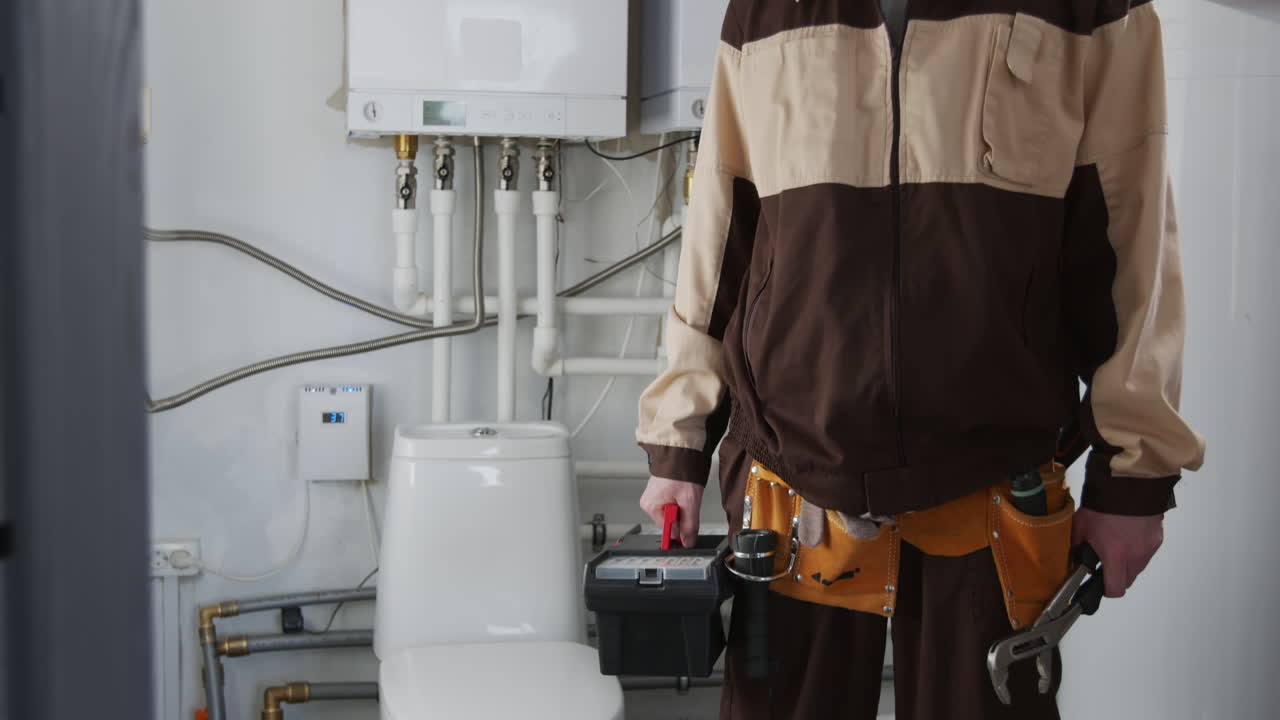 Male Plumber Posing for Camera in Bathroom