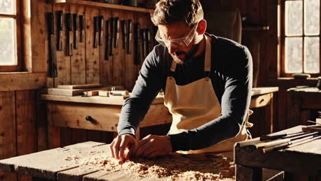 craftsman working in a woodworking workshop