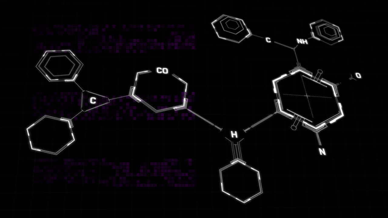 검은 바탕에 화학 공식의 애니메이션