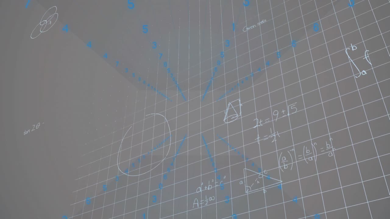 베이지색 배경에 숫자, 기하학 및 수학 공식의 애니메이션