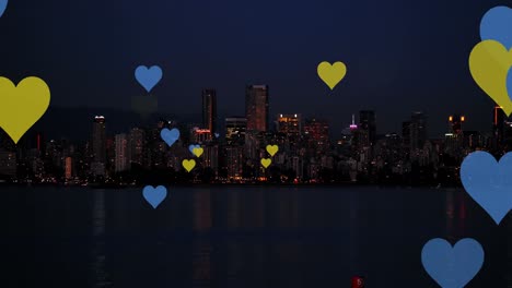 Animation-of-falling-hearts-over-cityscape